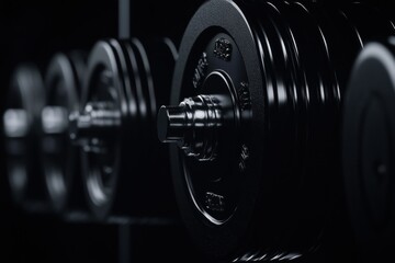 Fototapeta premium Dark Gym Scene with Weightlifting Equipment