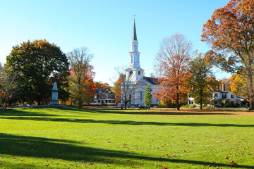 American Revolution Battle Green Common and Revolution War Monument, Lexington, MA. Oct 2024