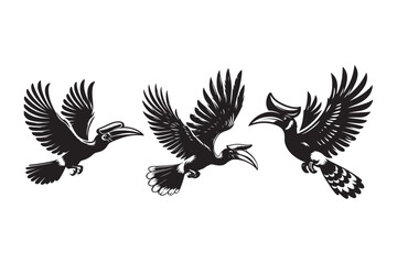 Hornbill silhouette vector bundle  illustration, Hornbill silhouette vector 