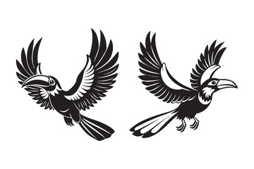 Obraz premium Hornbill silhouette vector bundle illustration, Hornbill silhouette vector 