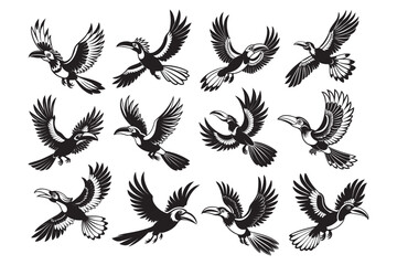 Hornbill silhouette vector bundle  illustration, Hornbill silhouette vector 