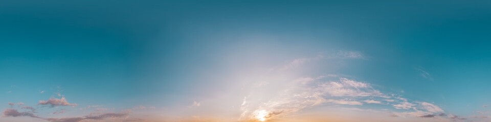 Obraz premium Sky 360 panorama - Bright blue sky filled with fluffy white Cirrus clouds. Seamless hdr spherical 360 panorama. Sky dome sky replacement for aerial drone 360 panoramas. Weather and climate change
