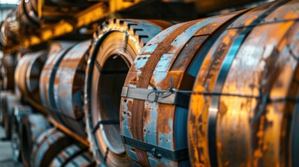 Close-up of Rusted Metal Coils in a Factory Setting