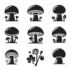 Fototapeta premium Set of mushroom silhouette on white background
