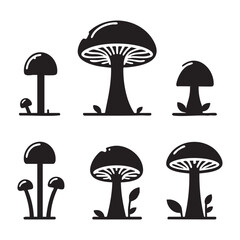 Set of mushroom silhouette on white background