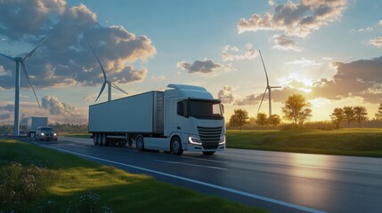 Obraz premium Clean energy logistics using electric vehicles for zero-emission freight transport solutions.