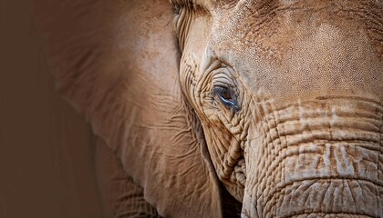 Fototapeta premium Elephants face with focused eyes, symbolizing strength, wisdom, and wildlife.