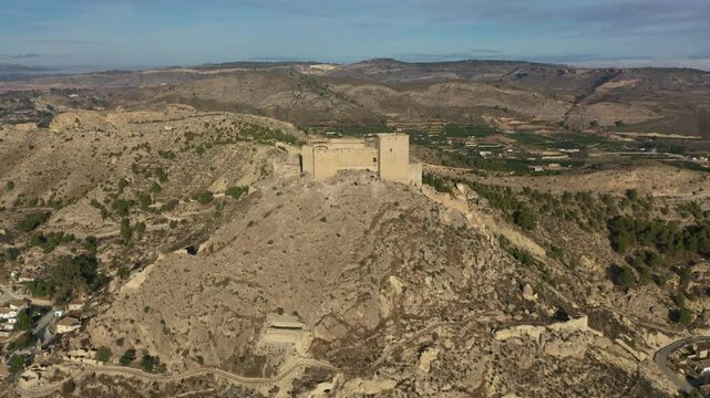 Aerial view of the impressive medieval castle of Mula, Region of Murcia, Spain