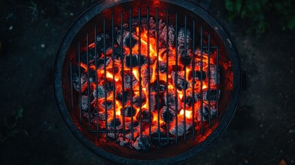 Close-up of Hot Coals in a Grill