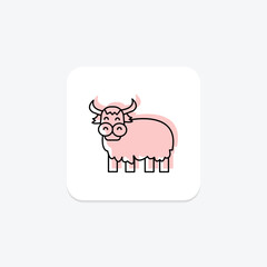 Yaks icon, animal, nature, mountain, wildlife color shadow thinline icon, editable vector icon, pixel perfect, illustrator ai file