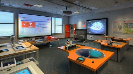 Interactive Technology Exhibits in a Modern Room