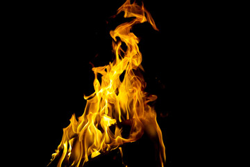 Burning flame or fire isolated on black background.