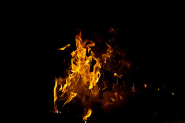 Burning flame or fire isolated on black background.