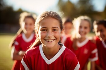 Fototapeta premium Portrait of a young girls school soccer team