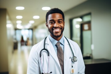 Smiling portrait of a middle aged male African American doctor