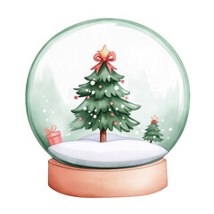 Festive snow globe featuring a decorated Christmas tree and falling snow, capturing the essence of winter holiday magic and nostalgia. isolated on a PNG transparent background.