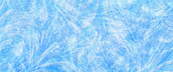 Blue frozen glass background with ice for cover design, cards, flyer, poster, banner. Winter vector backdrop. Hand drawn Christmas illustration. Merry Christmas! Happy New Year! Snow.	