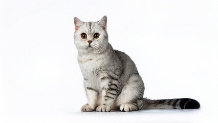 Obraz premium Scottish Straight cat sitting on white background.