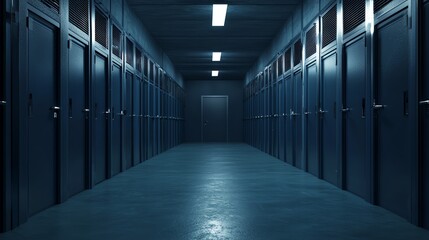 Fototapeta premium A virtual room with locked doors, representing restricted access as a silent coup unfolds online, Silent coup locking digital doors, cyber restriction and power shift concept