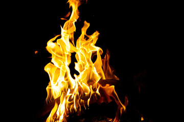 Burning flame or fire isolated on black background.