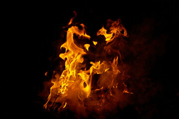 Burning flame or fire isolated on black background.