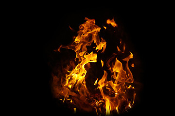 Burning flame or fire isolated on black background.