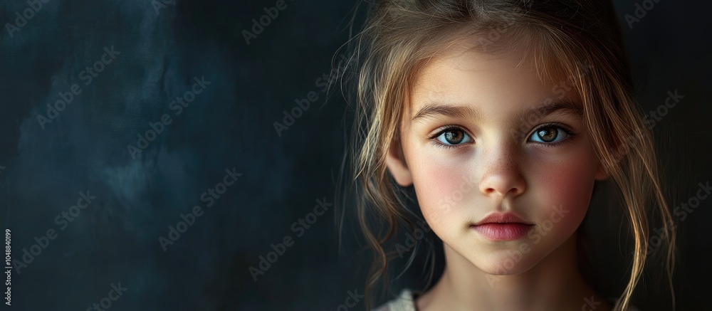 Poster portrait of a lovely young girl with a dark background. with copy space image. place for adding text