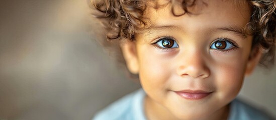 Close up portrait of a lovely mixed race boy An utterly charming child with an exceptionally sweet and innocent expression on his face. with copy space image. Place for adding text or design