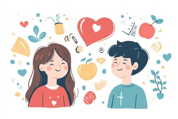 Illustrative vector for teens, with soft yet vibrant colors, approachable cartoon icons, presenting information in a calm and relatable way, balanced and positive 