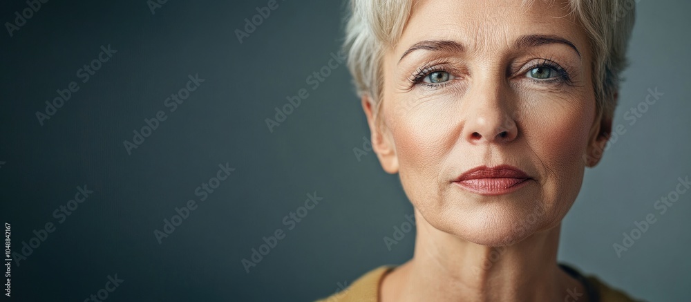 Poster Portrait of a Middle Aged Woman. with copy space image. Place for adding text or design