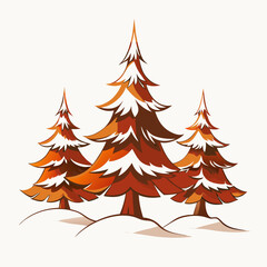 Obraz premium Three stylized snow-covered fir trees on snowy hill with light sky