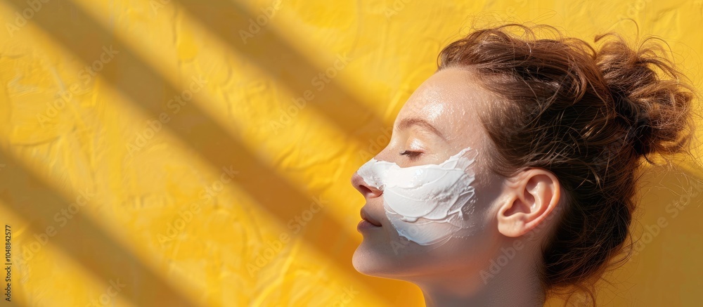 Poster Portrait of a woman with lotion cream. with copy space image. Place for adding text or design