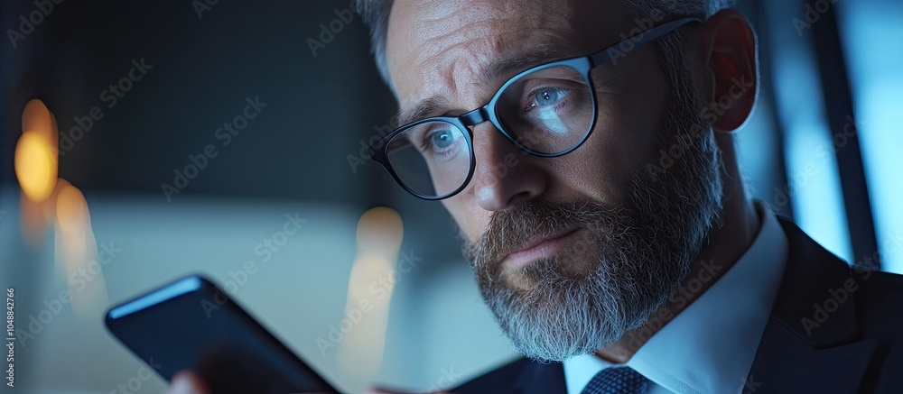 Aufkleber Close up view of a businessman reading a text message on his smartphone. with copy space image. Place for adding text or design