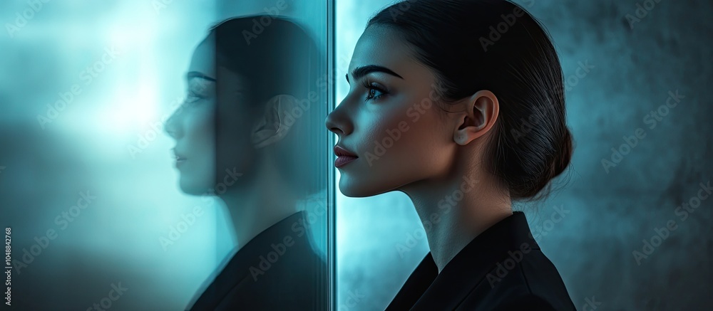 Poster Reflecting Female Entrepreneur. with copy space image. Place for adding text or design