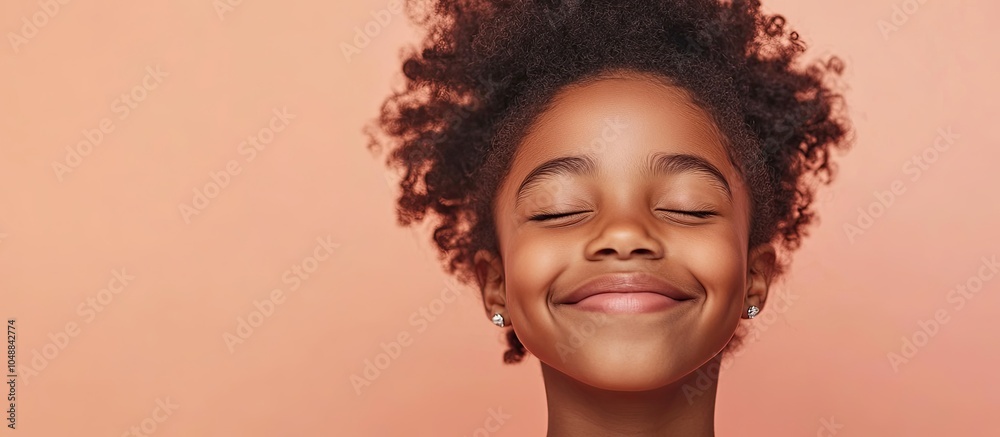 Aufkleber joyful charming african american girl isolated against a pastel background smiling face genuine emot