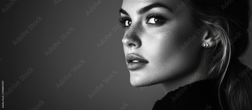 Poster attractive woman photographed against a plain background in a studio with soft lighting featuring an