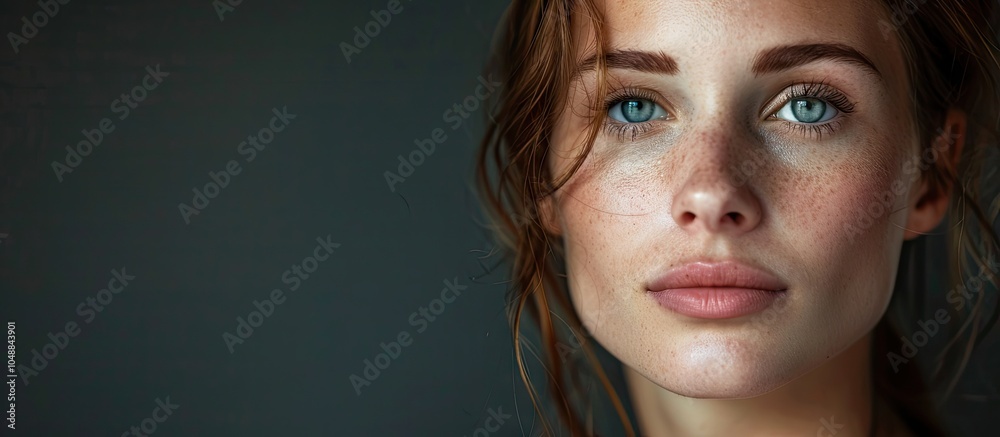 Poster young woman with a healthy complexion on her face. with copy space image. place for adding text or d