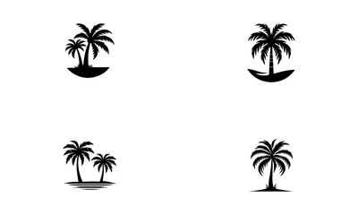 palm tree  Silhouette set of logo icon in black and white
