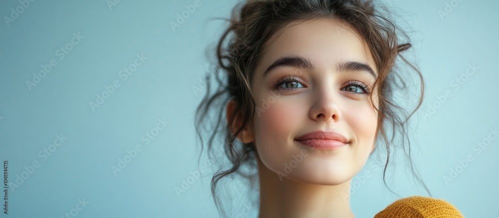 Poster enthusiastic young woman with an emotional expression close up face isolated promotional portrait. w