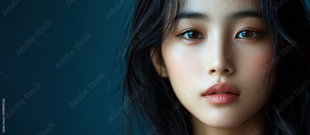 Poster a young asian woman who is beautiful. with copy space image. place for adding text or design