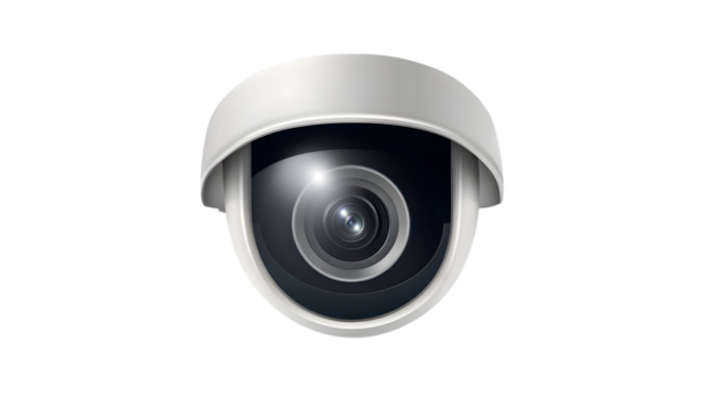 Surveillance camera on transparent background, isolated on white background