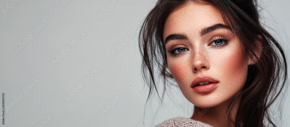 Aufkleber portrait of a stunning and expressive young brunette woman. with copy space image. place for adding 