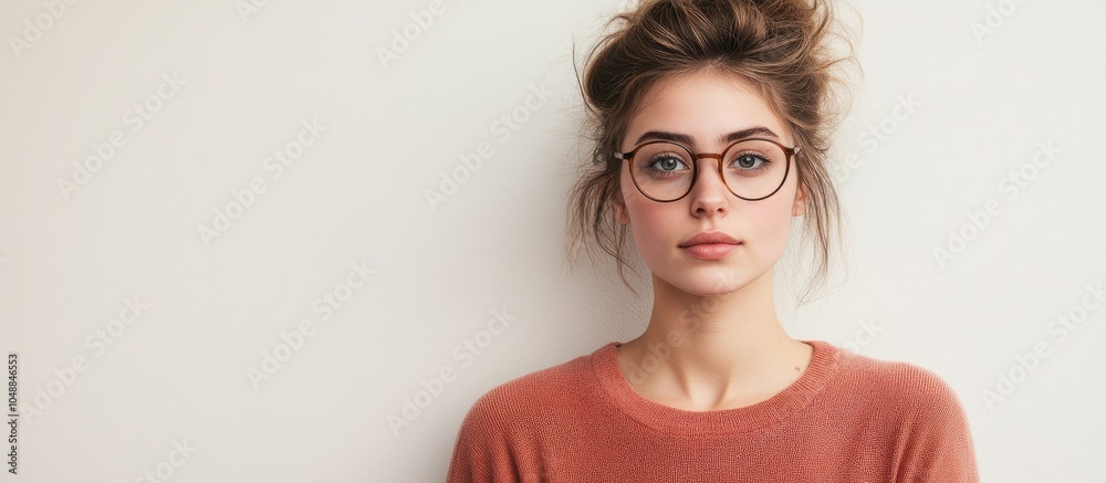 Aufkleber woman against a plain background wearing glasses. with copy space image. place for adding text or de