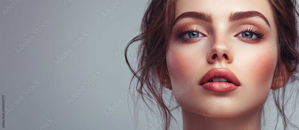 Aufkleber close up portrait of an expressive glamorous girl against a grey background. with copy space image. 