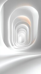 Obraz premium Abstract white hallway with arches and glowing light at the end.