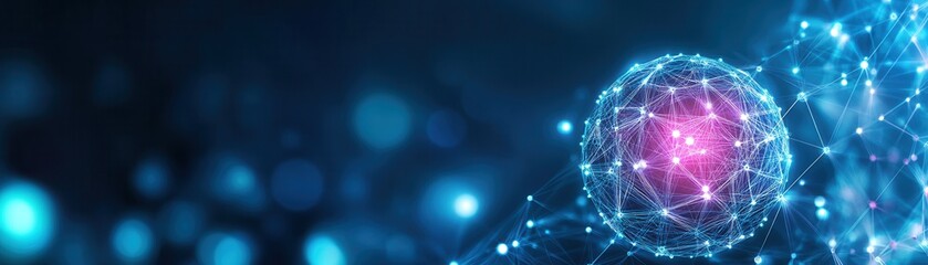 Futuristic digital abstract background featuring glowing nodes and connections, representing technology and innovation.