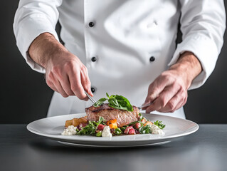 Chef Preparing a Gourmet Dish with Fresh Ingredients