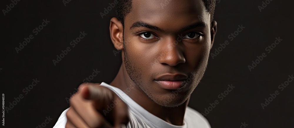 Poster Portrait of a young African American man pointing at the viewer. with copy space image. Place for adding text or design