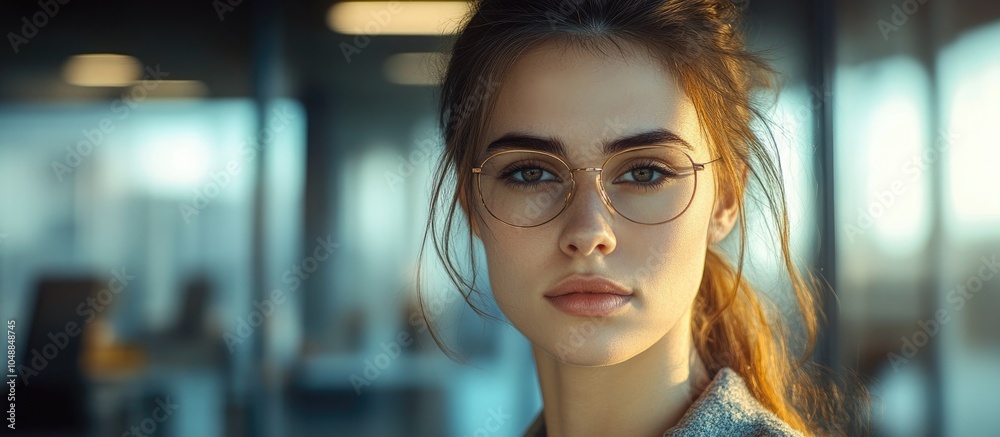 Poster portrait of an attractive young woman in an office setting. with copy space image. place for adding 