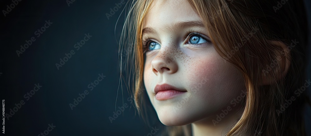 Poster portrait of a lovely young girl with a dark background. with copy space image. place for adding text